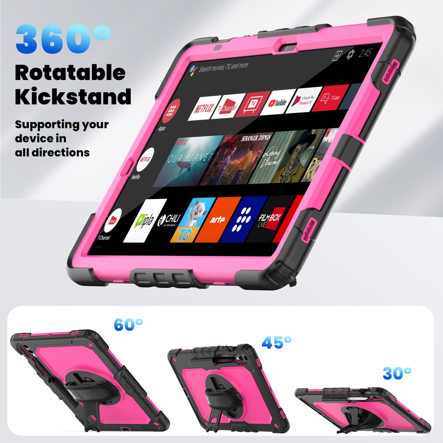For Samsung Galaxy Tab S9 FE+ SM-X610 SM-X616B Tablet Cover PC+Silicone Case with PET Screen Protector and Kickstand - Rose +Black