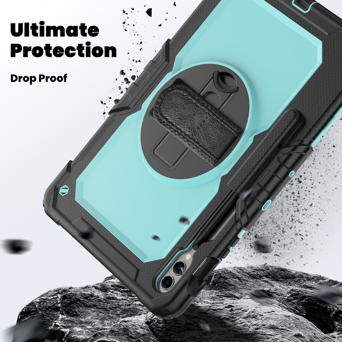 For Samsung Galaxy Tab S9 FE+ SM-X610 SM-X616B Tablet Cover PC+Silicone Case with PET Screen Protector and Kickstand -  Light Blue+Black