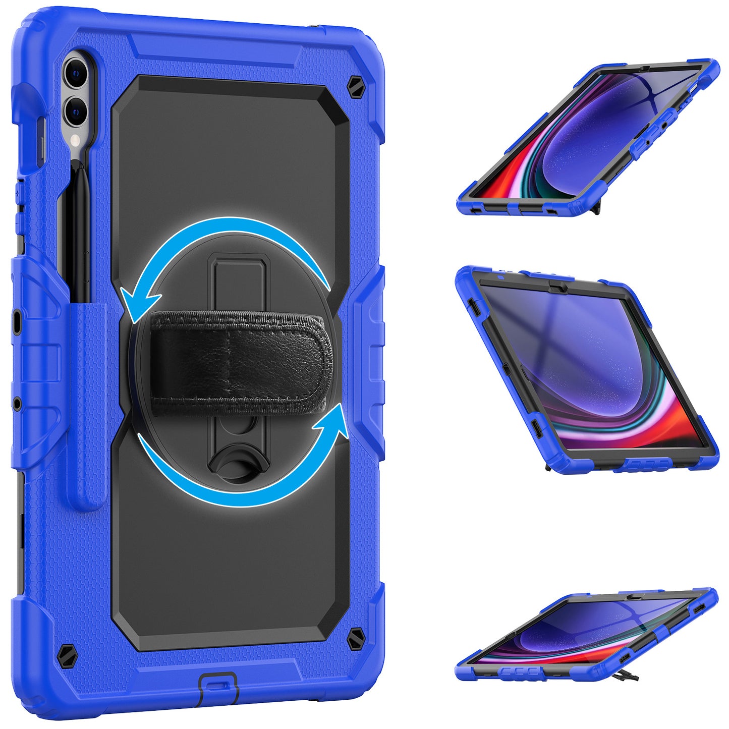 For Samsung Galaxy Tab S9 FE+ SM-X610 SM-X616B Tablet Cover PC+Silicone Case with PET Screen Protector and Kickstand - Black+Dark Blue
