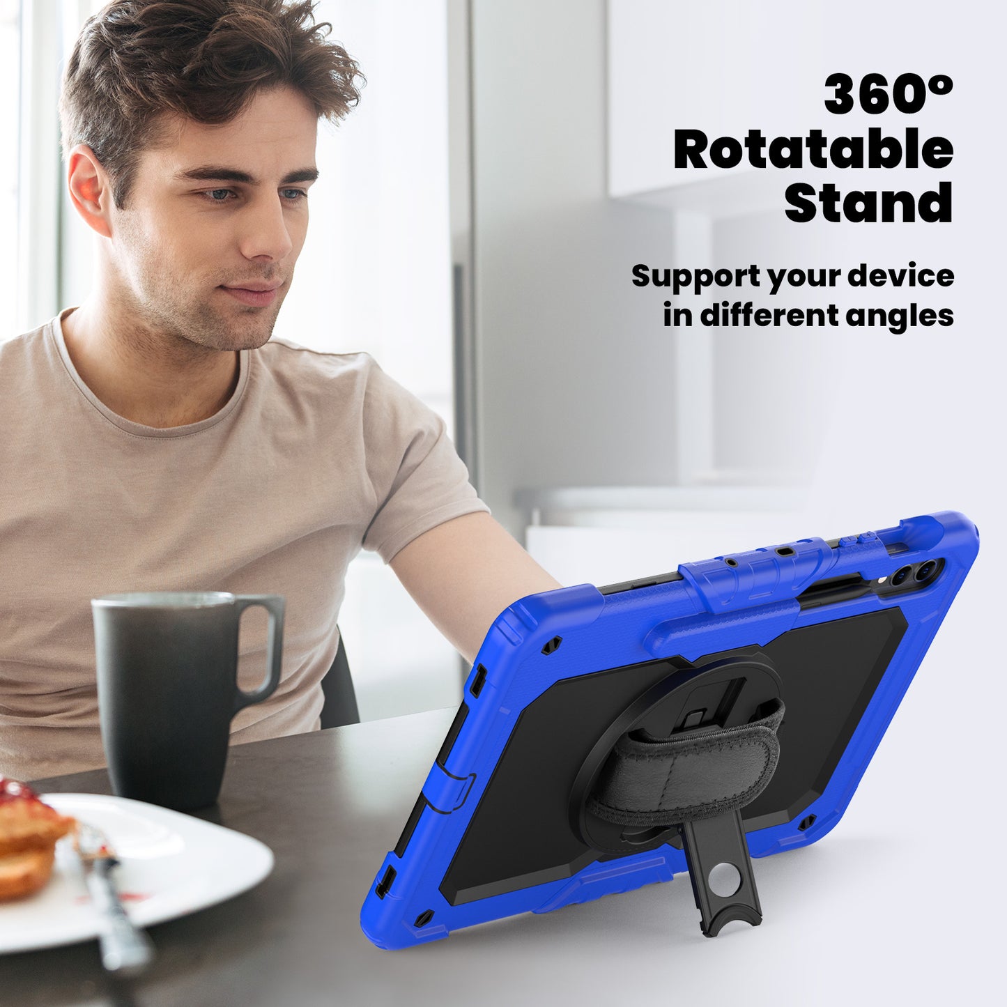 For Samsung Galaxy Tab S9 FE+ SM-X610 SM-X616B Tablet Cover PC+Silicone Case with PET Screen Protector and Kickstand - Black+Dark Blue