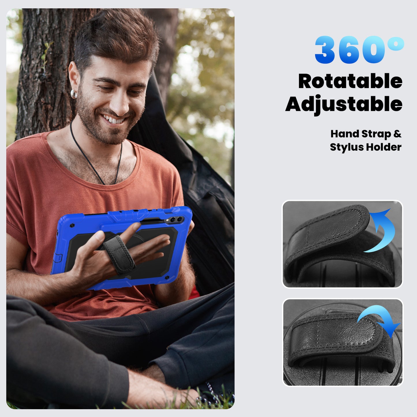 For Samsung Galaxy Tab S9 FE+ SM-X610 SM-X616B Tablet Cover PC+Silicone Case with PET Screen Protector and Kickstand - Black+Dark Blue