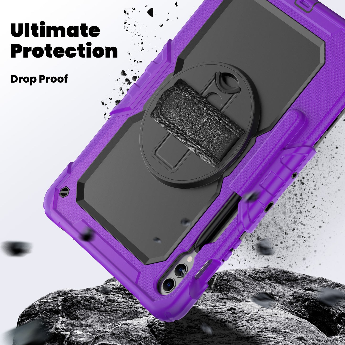 For Samsung Galaxy Tab S9 FE+ SM-X610 SM-X616B Tablet Cover PC+Silicone Case with PET Screen Protector and Kickstand - Black+Purple
