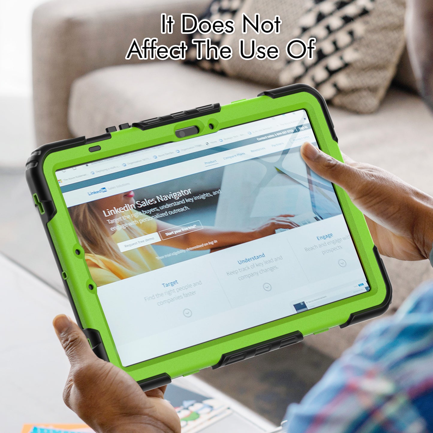 For Samsung Galaxy Tab S9 FE SM-X510 SM-X516B PC+Silicone Cover  Kickstand Tablet Case with PET Screen Protector and Hand Strap -  Yellow-green+Black