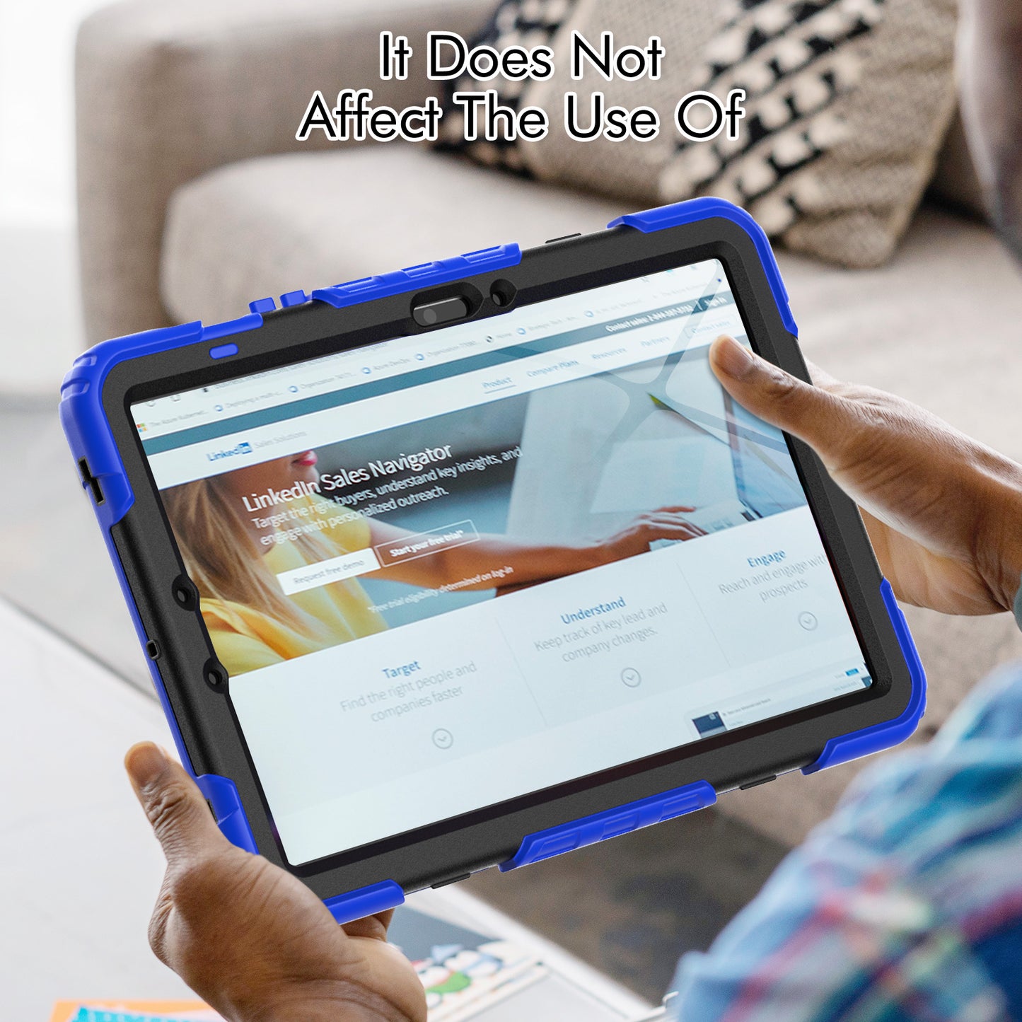 For Samsung Galaxy Tab S9 FE SM-X510 SM-X516B PC+Silicone Cover  Kickstand Tablet Case with PET Screen Protector and Hand Strap - Black+Dark Blue