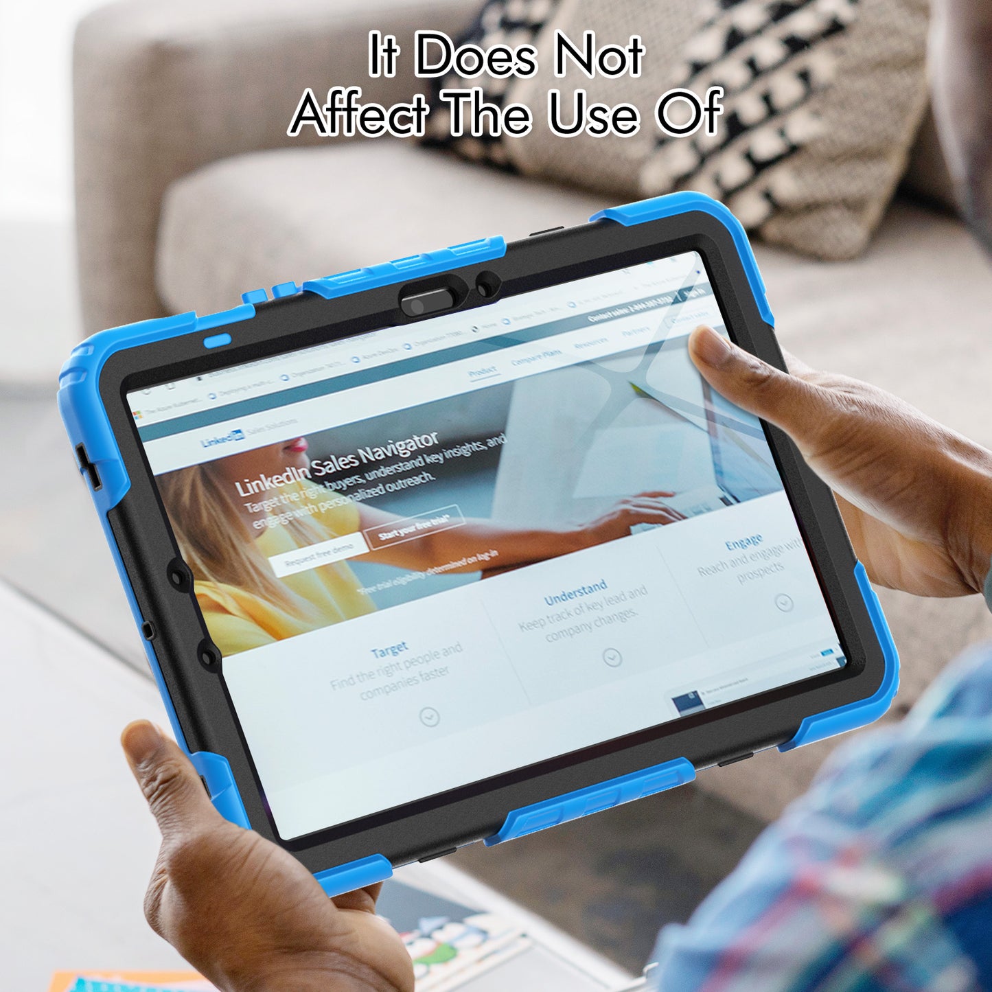 For Samsung Galaxy Tab S9 FE SM-X510 SM-X516B PC+Silicone Cover  Kickstand Tablet Case with PET Screen Protector and Hand Strap - Black+Blue