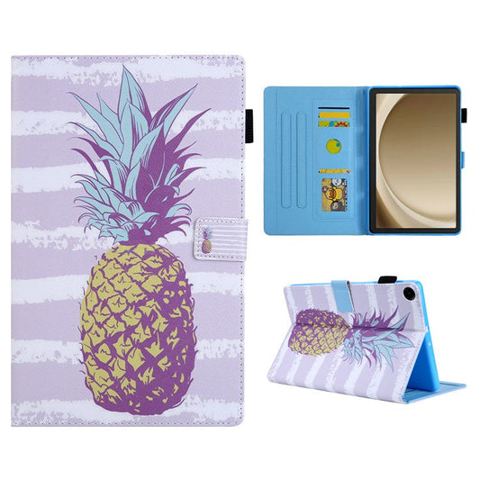 For Samsung Galaxy Tab A9+ X210 / X215 / X216B Leather Smart Case Pattern Flip Tablet Cover - Golden Pineapple