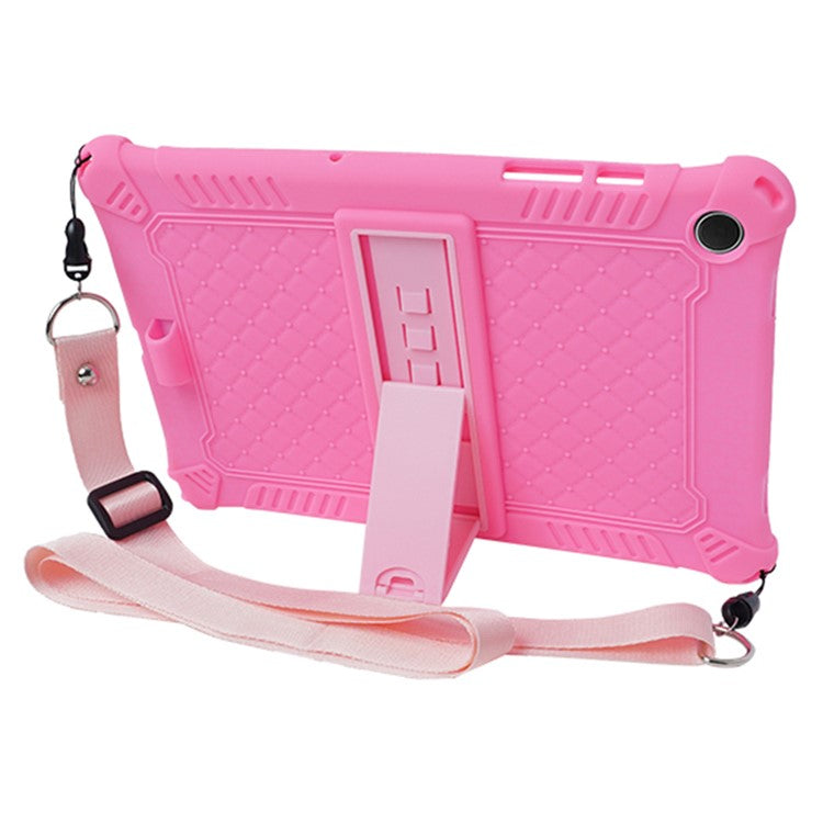 For Samsung Galaxy Tab A9+ X210 / X215 / X216 Silicone Case Kickstand Tablet Cover with Lanyard - Pink