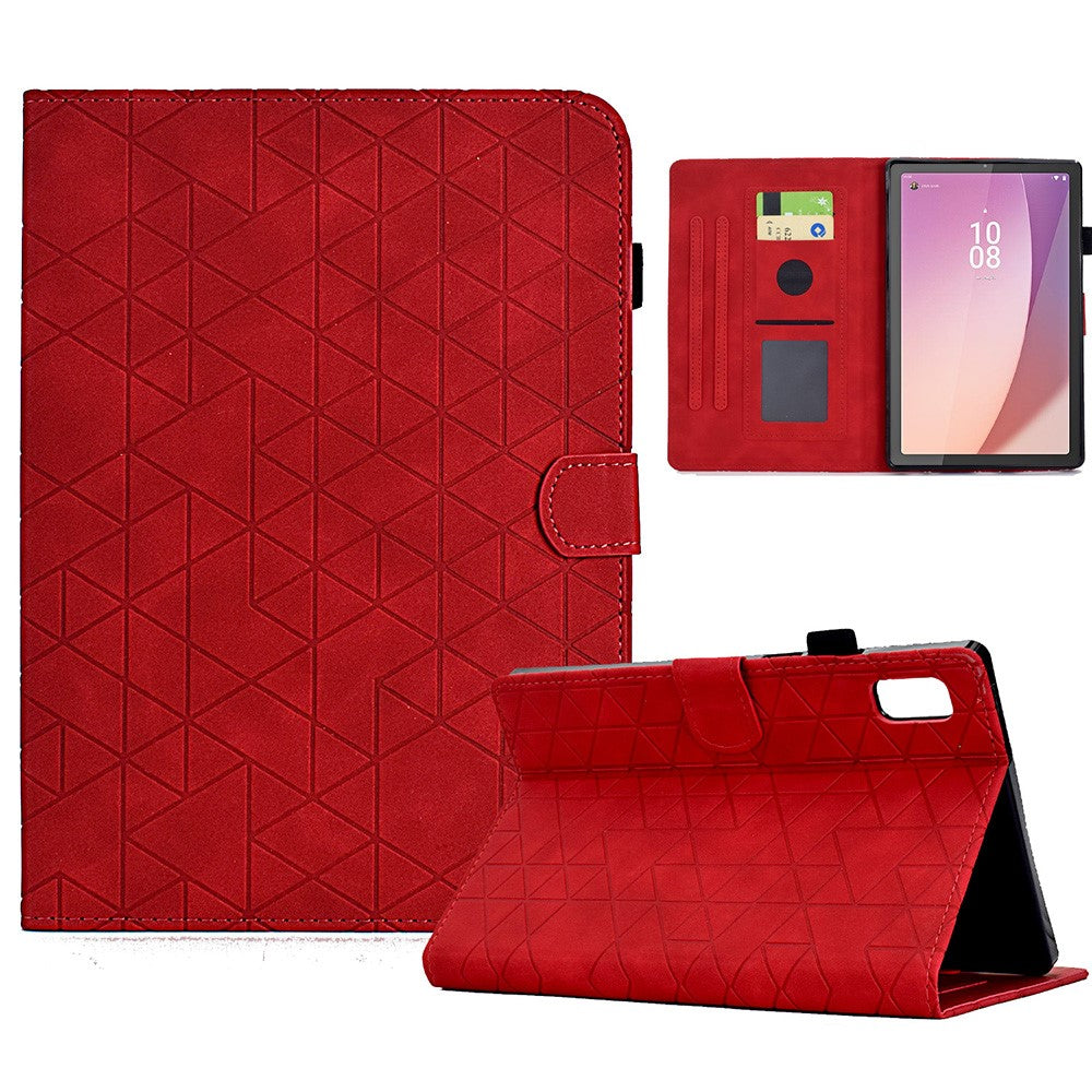 For Lenovo Tab M9 TB-310FU Case Rhombus Imprinted Stand Leather Tablet Cover - Red