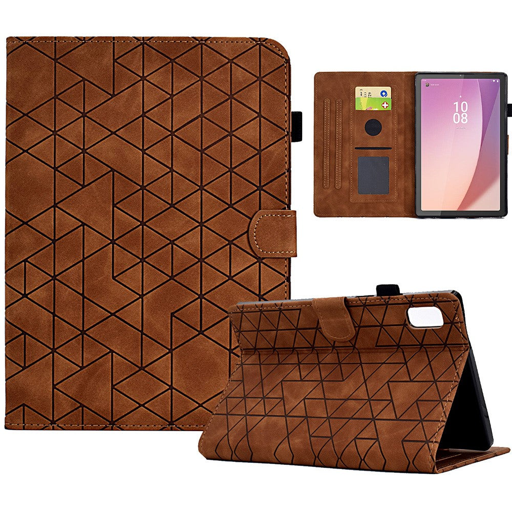 For Lenovo Tab M9 TB-310FU Case Rhombus Imprinted Stand Leather Tablet Cover - Brown