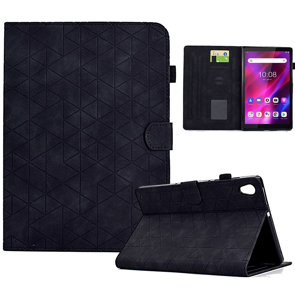 For Lenovo Tab M10 HD Gen 2 X306X Cover Stand Rhombus Imprinted Leather Tablet Case - Black