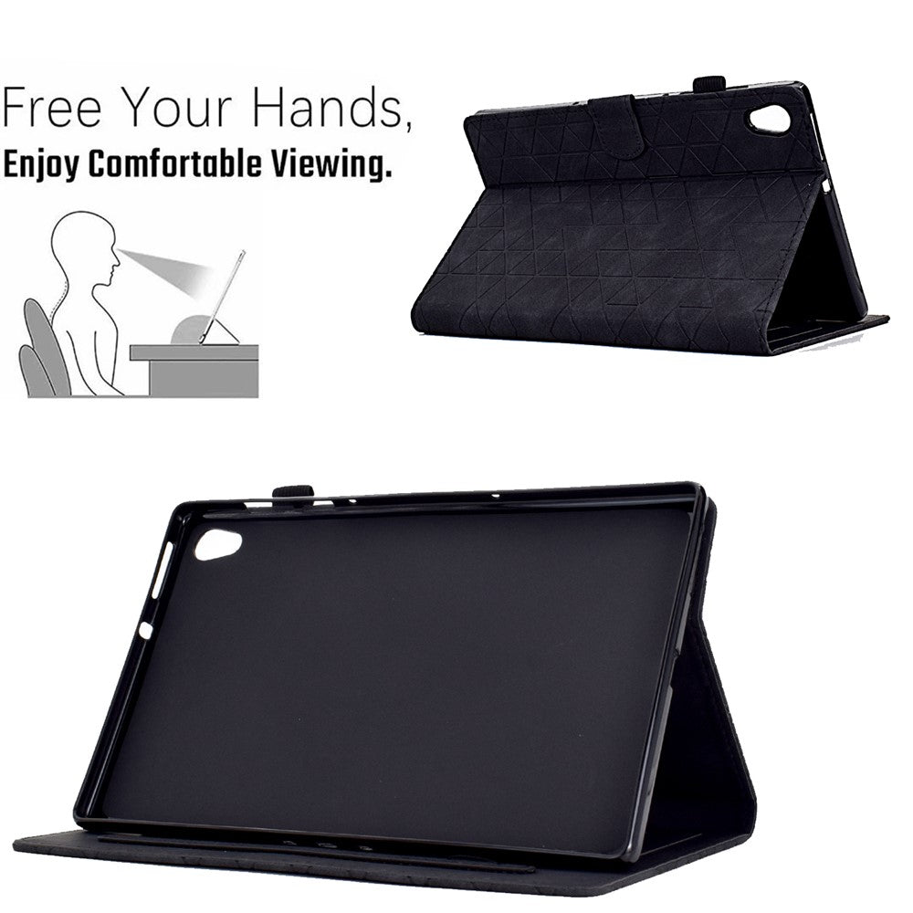 For Lenovo Tab M10 HD Gen 2 X306X Cover Stand Rhombus Imprinted Leather Tablet Case - Black