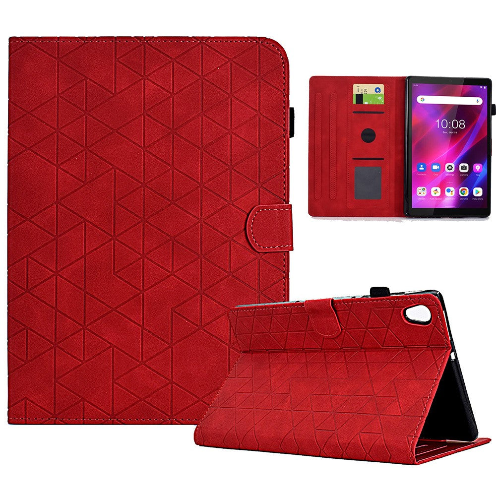 For Lenovo Tab M10 HD Gen 2 X306X Cover Stand Rhombus Imprinted Leather Tablet Case - Red