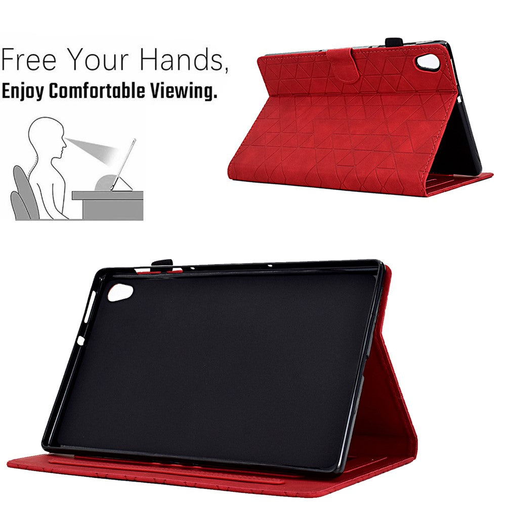 For Lenovo Tab M10 HD Gen 2 X306X Cover Stand Rhombus Imprinted Leather Tablet Case - Red