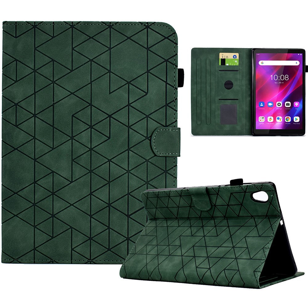 For Lenovo Tab M10 HD Gen 2 X306X Cover Stand Rhombus Imprinted Leather Tablet Case - Green