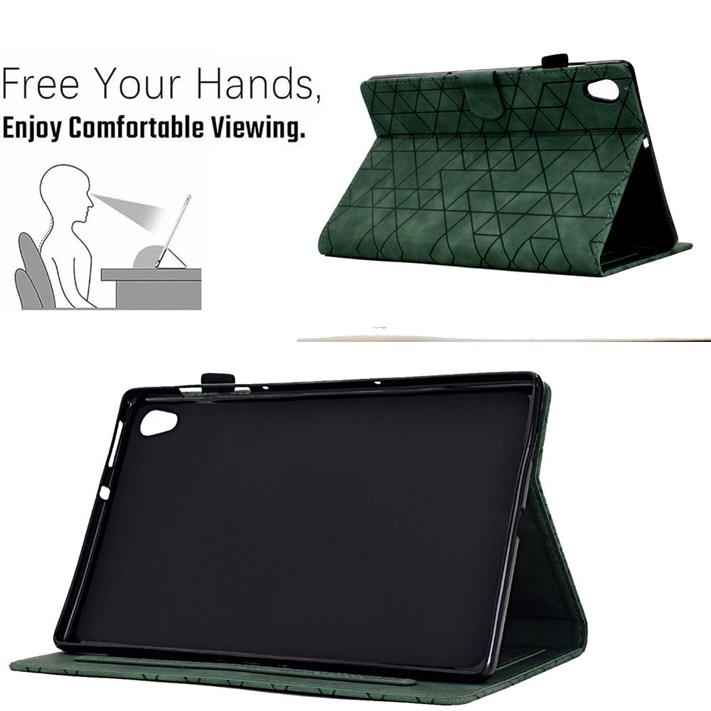 For Lenovo Tab M10 HD Gen 2 X306X Cover Stand Rhombus Imprinted Leather Tablet Case - Green