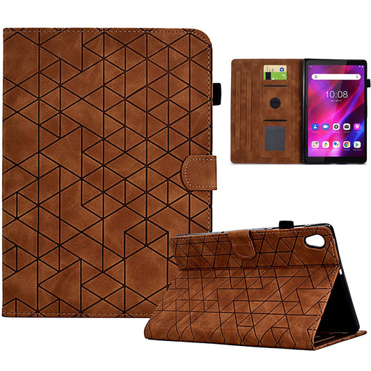 For Lenovo Tab M10 HD Gen 2 X306X Cover Stand Rhombus Imprinted Leather Tablet Case - Brown
