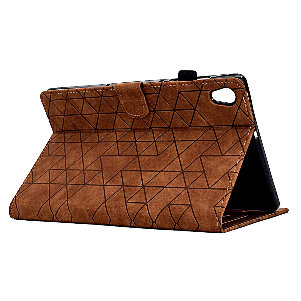 For Lenovo Tab M10 HD Gen 2 X306X Cover Stand Rhombus Imprinted Leather Tablet Case - Brown
