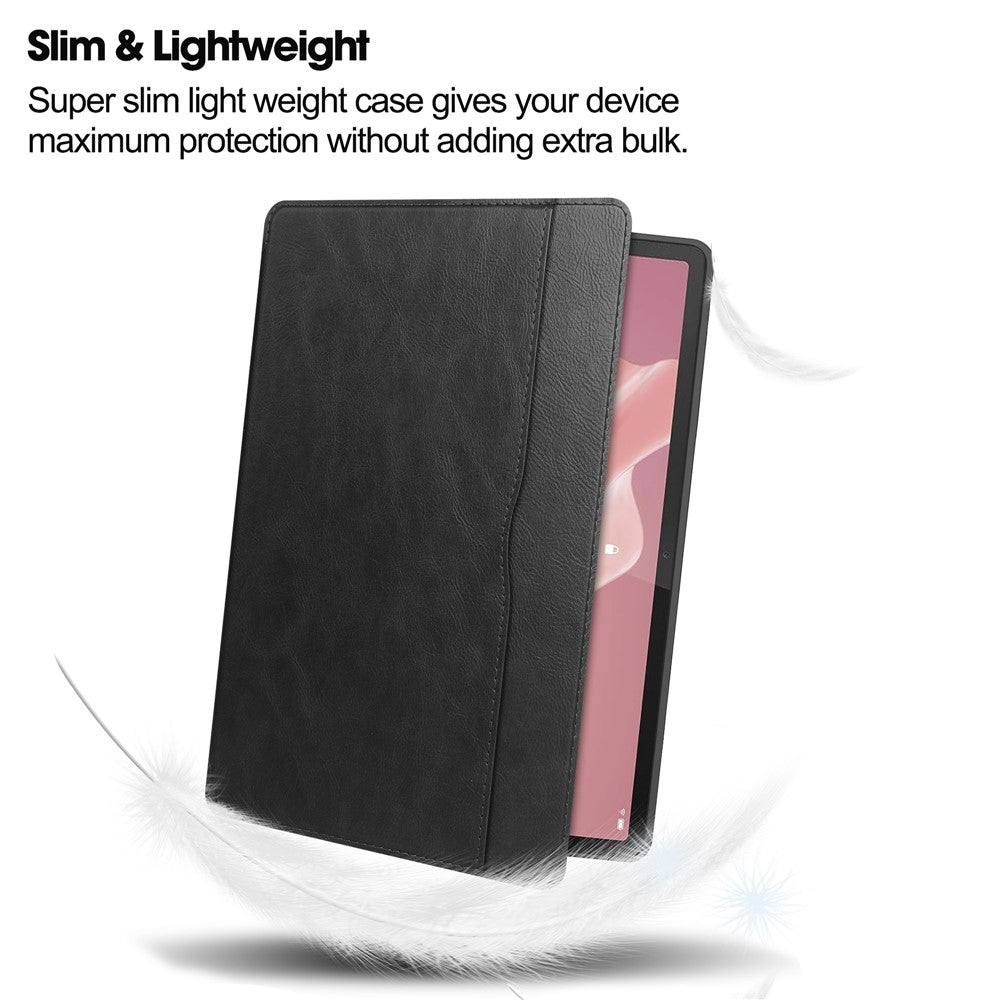 For Lenovo Tab P12 Stand Protective Cover PU Leather Wallet Tablet Case with Pencil Holder - Black