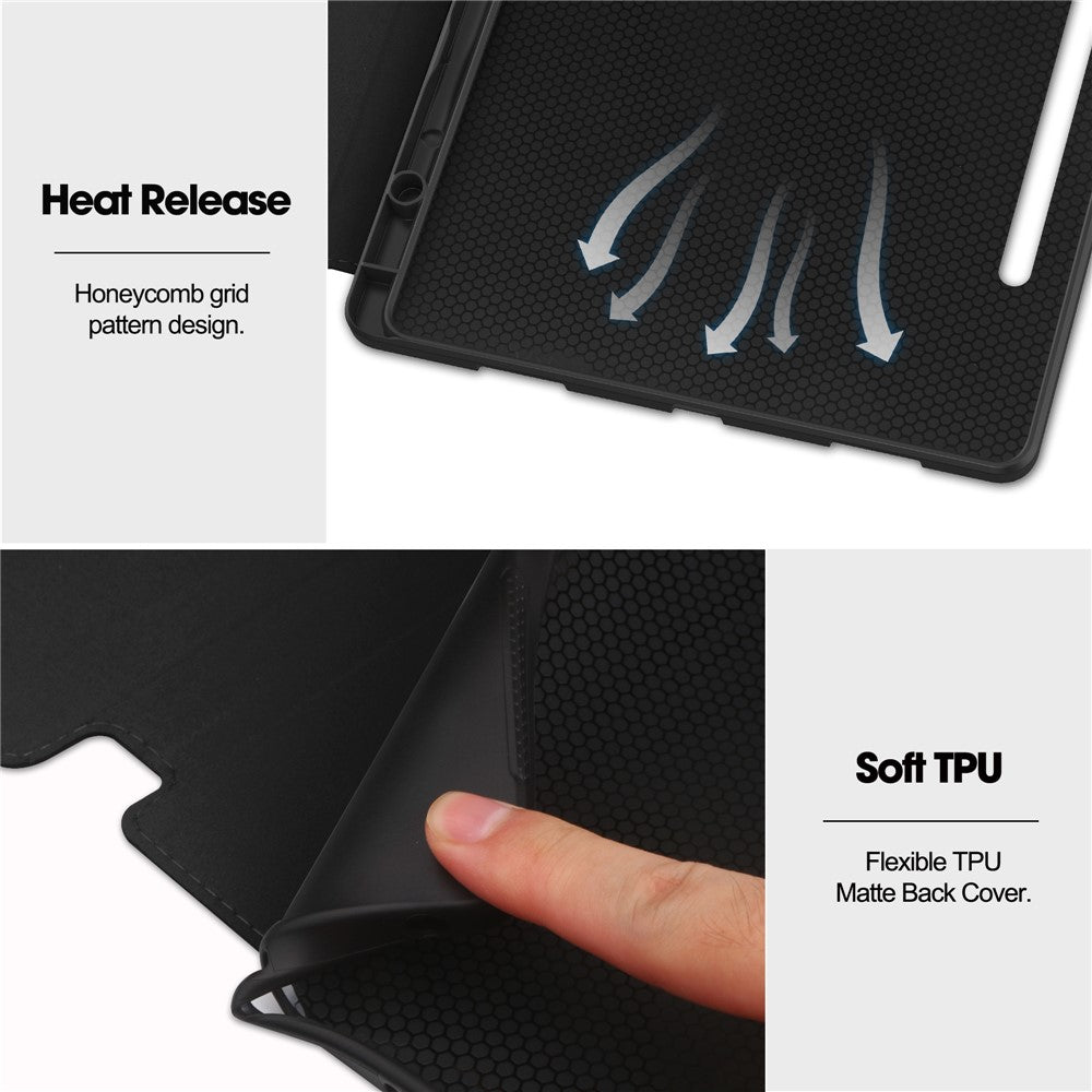 For Lenovo Tab P12 Stand Protective Cover PU Leather Wallet Tablet Case with Pencil Holder - Black