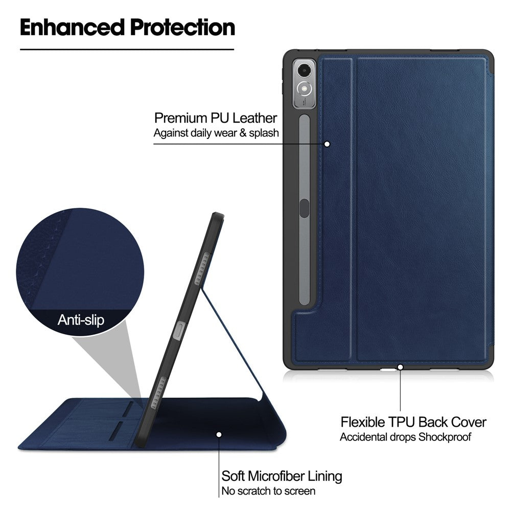 For Lenovo Tab P12 Stand Protective Cover PU Leather Wallet Tablet Case with Pencil Holder - Blue