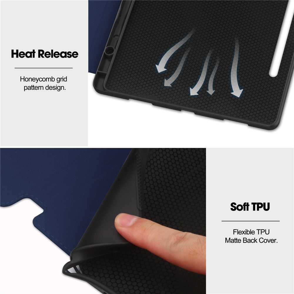 For Lenovo Tab P12 Stand Protective Cover PU Leather Wallet Tablet Case with Pencil Holder - Blue