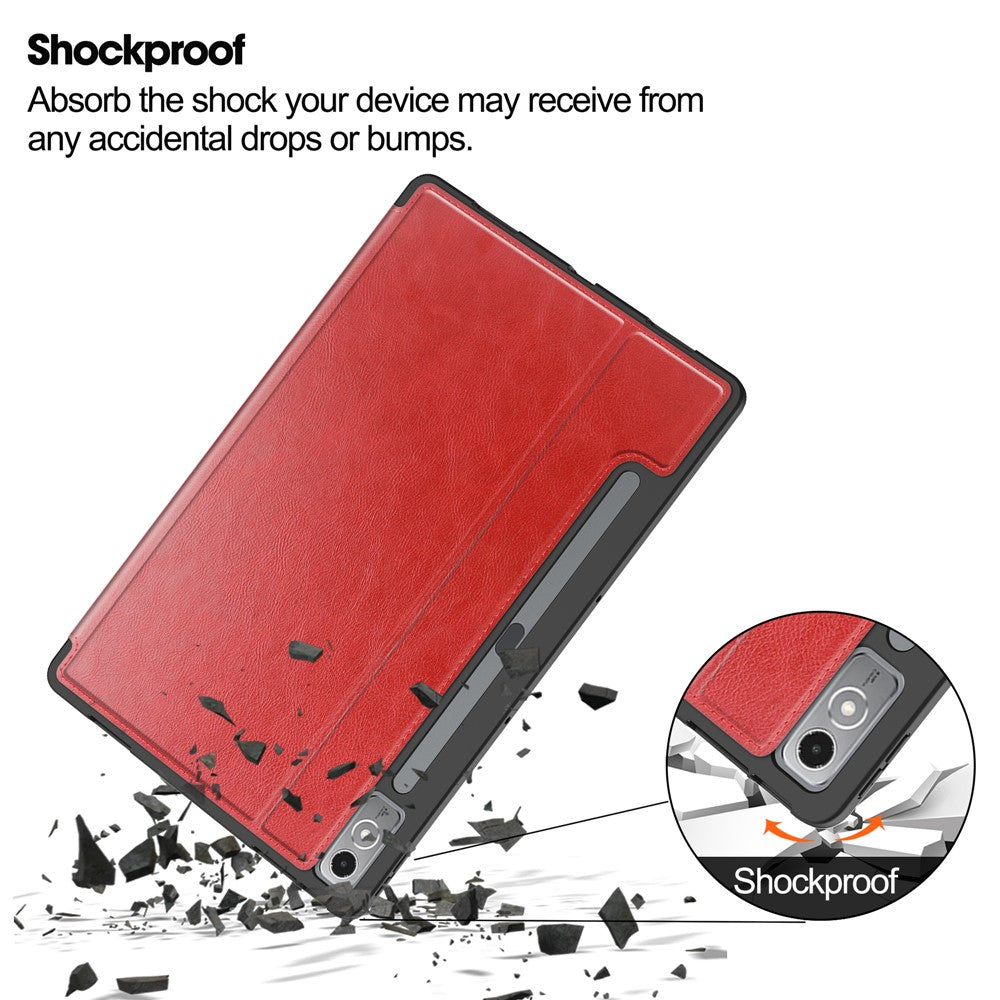 For Lenovo Tab P12 Stand Protective Cover PU Leather Wallet Tablet Case with Pencil Holder - Red
