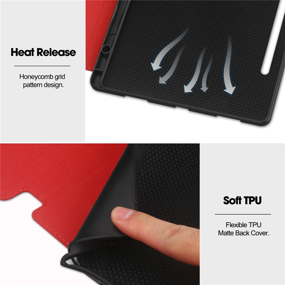 For Lenovo Tab P12 Stand Protective Cover PU Leather Wallet Tablet Case with Pencil Holder - Red