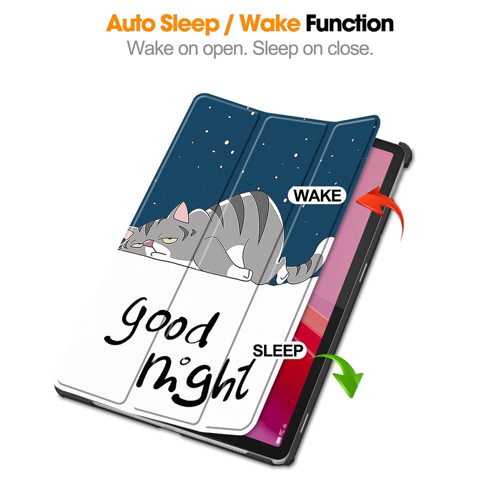 For Lenovo Tab M11 / Xiaoxin Pad 11 2024 Case Trifold Stand Pattern Printing Tablet Leather Cover - Cat