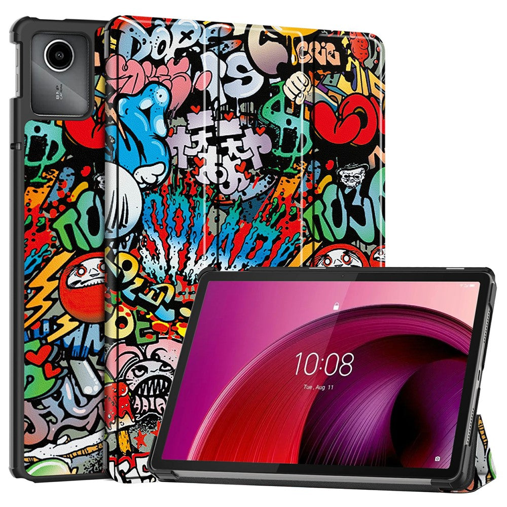 For Lenovo Tab M11 / Xiaoxin Pad 11 2024 Case Trifold Stand Pattern Printing Tablet Leather Cover - Graffiti