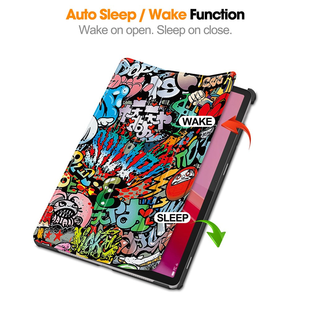For Lenovo Tab M11 / Xiaoxin Pad 11 2024 Case Trifold Stand Pattern Printing Tablet Leather Cover - Graffiti