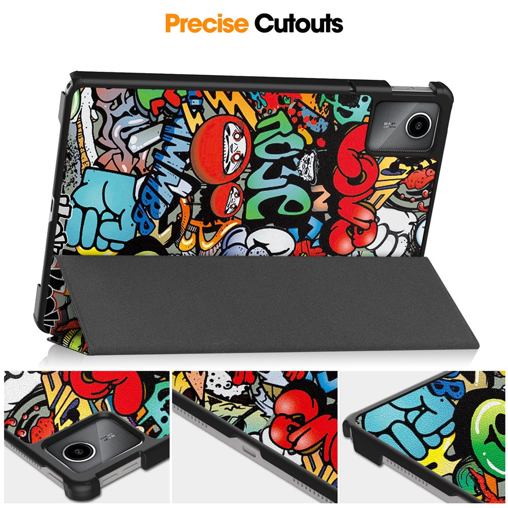 For Lenovo Tab M11 / Xiaoxin Pad 11 2024 Case Trifold Stand Pattern Printing Tablet Leather Cover - Graffiti