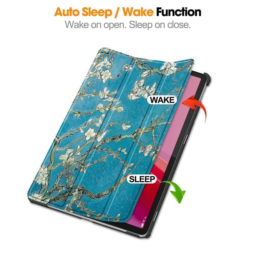 For Lenovo Tab M11 / Xiaoxin Pad 11 2024 Case Trifold Stand Pattern Printing Tablet Leather Cover - Apricot Blossom