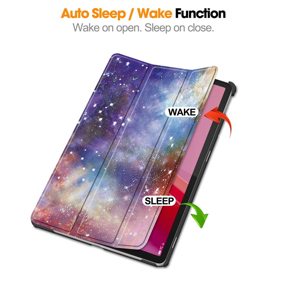 For Lenovo Tab M11 / Xiaoxin Pad 11 2024 Case Trifold Stand Pattern Printing Tablet Leather Cover - Galaxy