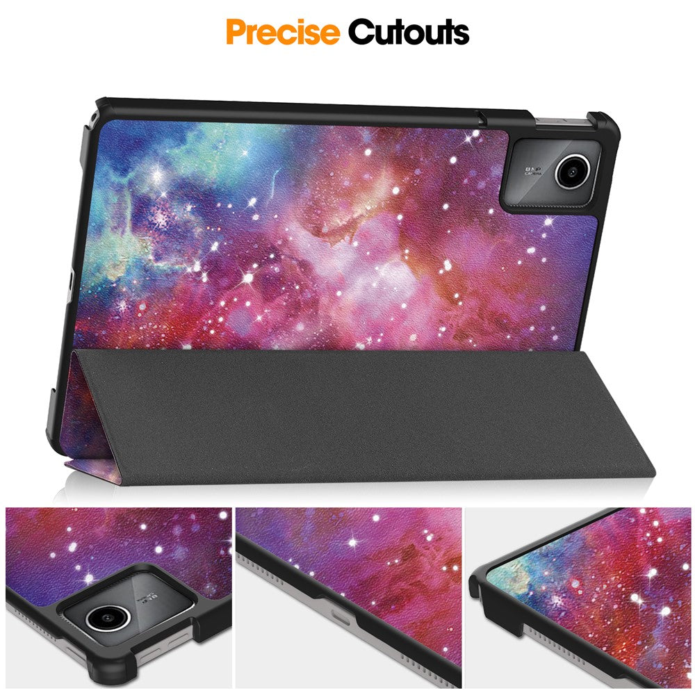 For Lenovo Tab M11 / Xiaoxin Pad 11 2024 Case Trifold Stand Pattern Printing Tablet Leather Cover - Galaxy