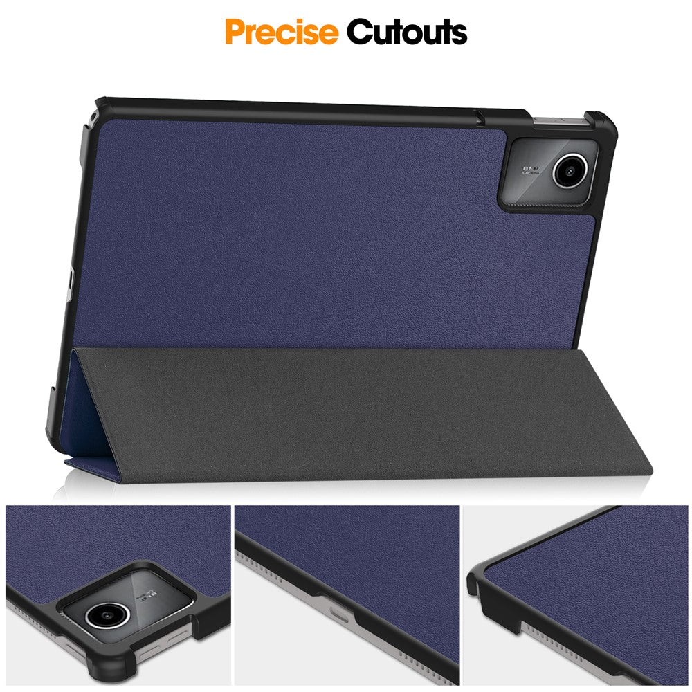 For Lenovo Tab M11 / Xiaoxin Pad 11 2024 Case Tri-fold Stand PU Leather+PC Tablet Cover - Dark Blue
