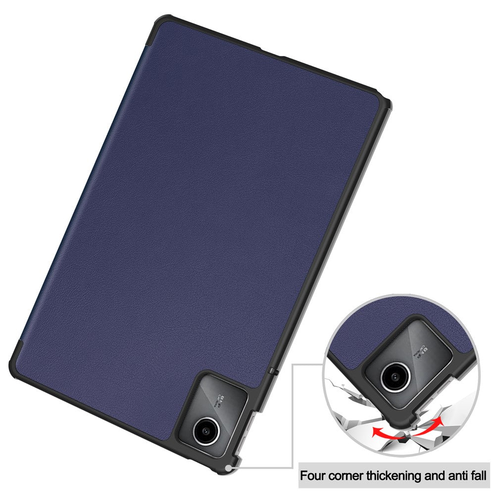 For Lenovo Tab M11 / Xiaoxin Pad 11 2024 Case Tri-fold Stand PU Leather+PC Tablet Cover - Dark Blue