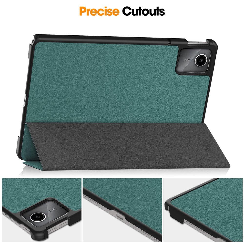 For Lenovo Tab M11 / Xiaoxin Pad 11 2024 Case Tri-fold Stand PU Leather+PC Tablet Cover - Blackish Green