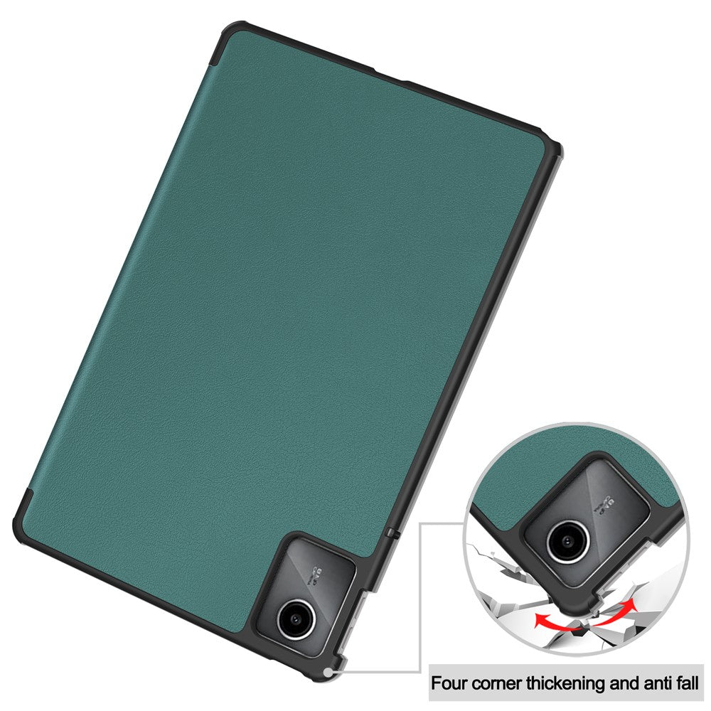 For Lenovo Tab M11 / Xiaoxin Pad 11 2024 Case Tri-fold Stand PU Leather+PC Tablet Cover - Blackish Green