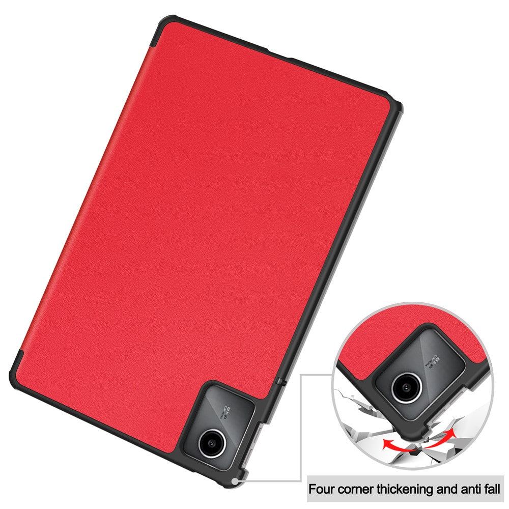 For Lenovo Tab M11 / Xiaoxin Pad 11 2024 Case Tri-fold Stand PU Leather+PC Tablet Cover - Red