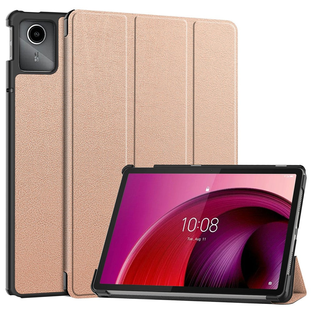 For Lenovo Tab M11 / Xiaoxin Pad 11 2024 Case Tri-fold Stand PU Leather+PC Tablet Cover - Rose Gold