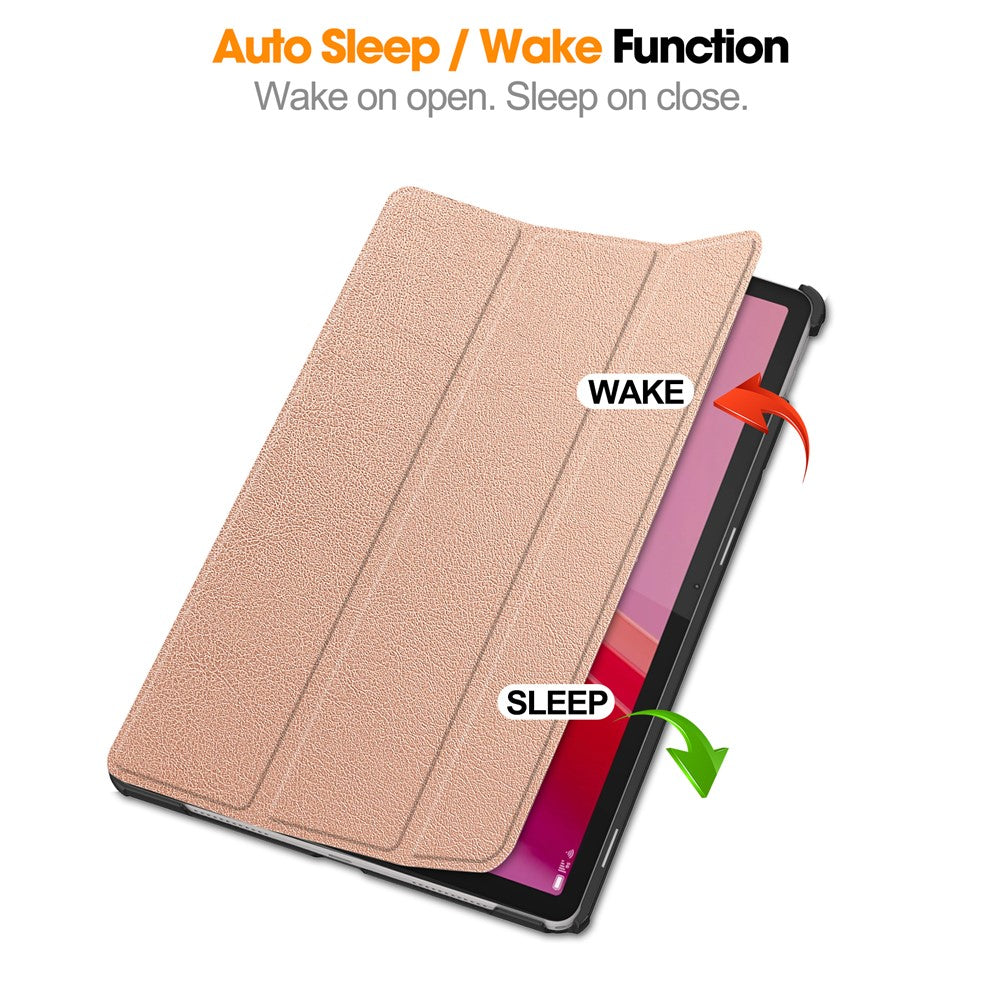 For Lenovo Tab M11 / Xiaoxin Pad 11 2024 Case Tri-fold Stand PU Leather+PC Tablet Cover - Rose Gold
