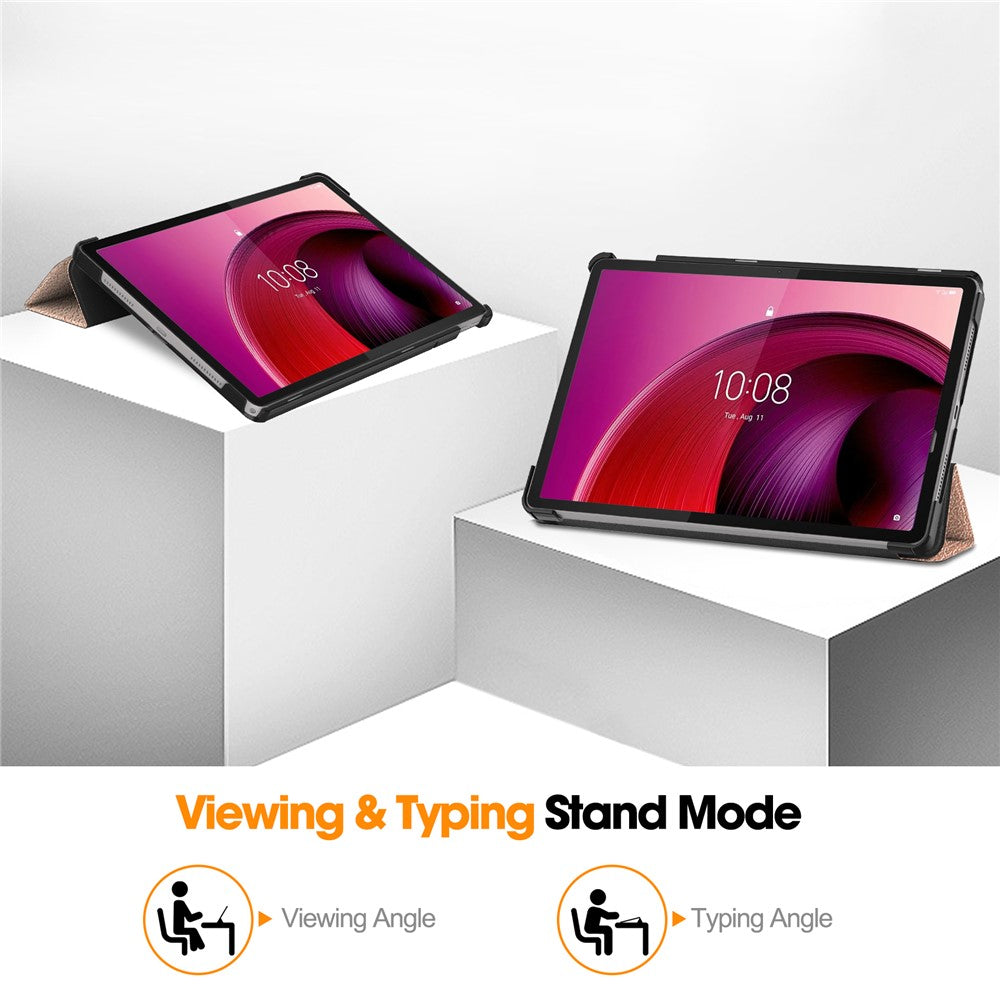 For Lenovo Tab M11 / Xiaoxin Pad 11 2024 Case Tri-fold Stand PU Leather+PC Tablet Cover - Rose Gold
