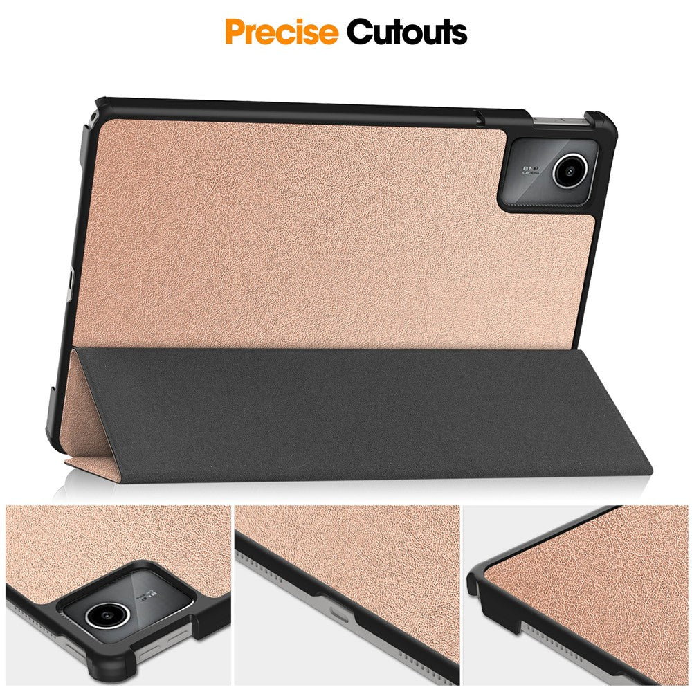 For Lenovo Tab M11 / Xiaoxin Pad 11 2024 Case Tri-fold Stand PU Leather+PC Tablet Cover - Rose Gold