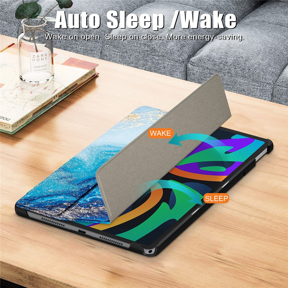 For Lenovo Tab M11 / Xiaoxin Pad 11 2024 Trifold Stand Cover Pattern PU Leather Auto Sleep Wake Tablet Case - Wave