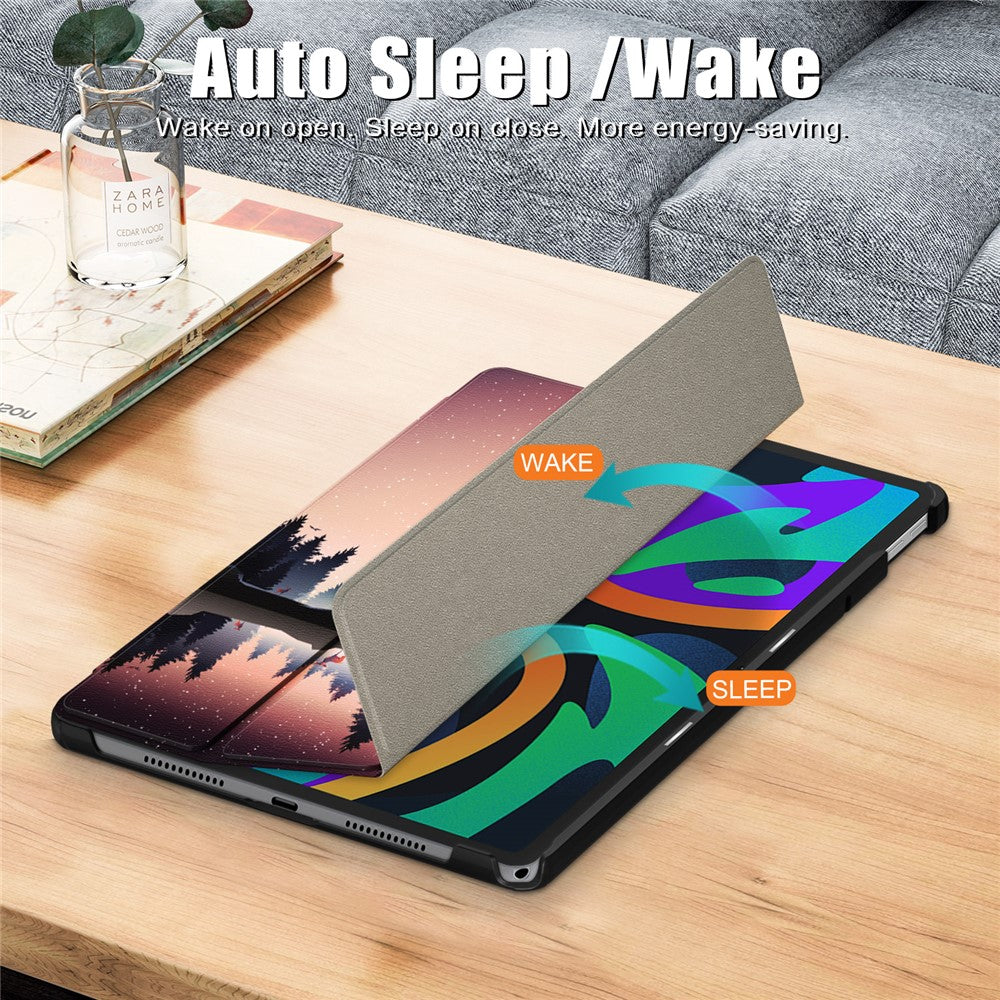 For Lenovo Tab M11 / Xiaoxin Pad 11 2024 Trifold Stand Cover Pattern PU Leather Auto Sleep Wake Tablet Case - Nightfall