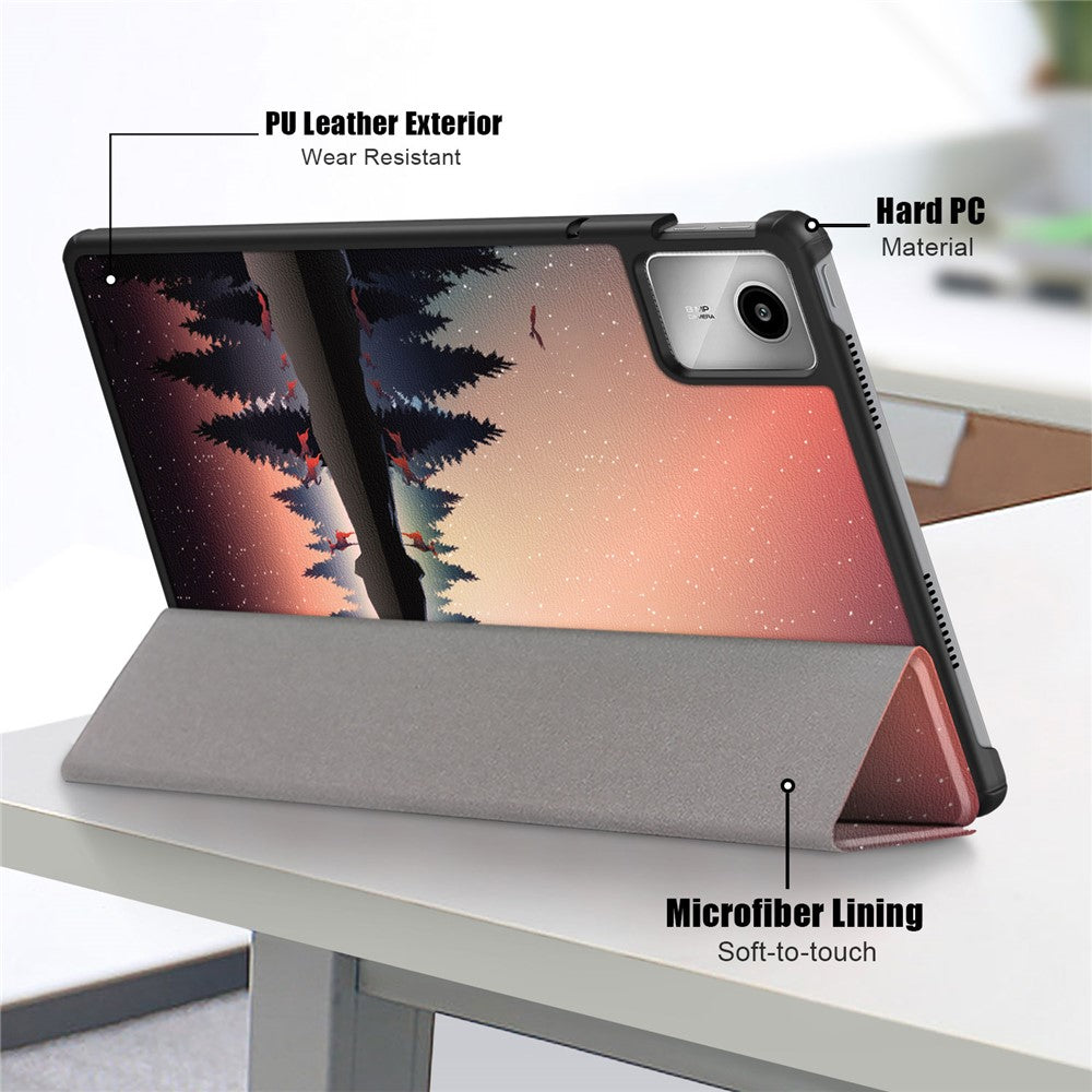 For Lenovo Tab M11 / Xiaoxin Pad 11 2024 Trifold Stand Cover Pattern PU Leather Auto Sleep Wake Tablet Case - Nightfall