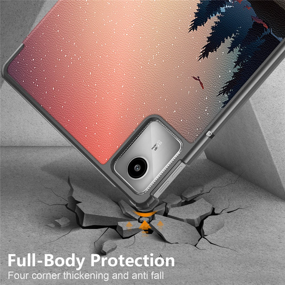 For Lenovo Tab M11 / Xiaoxin Pad 11 2024 Trifold Stand Cover Pattern PU Leather Auto Sleep Wake Tablet Case - Nightfall