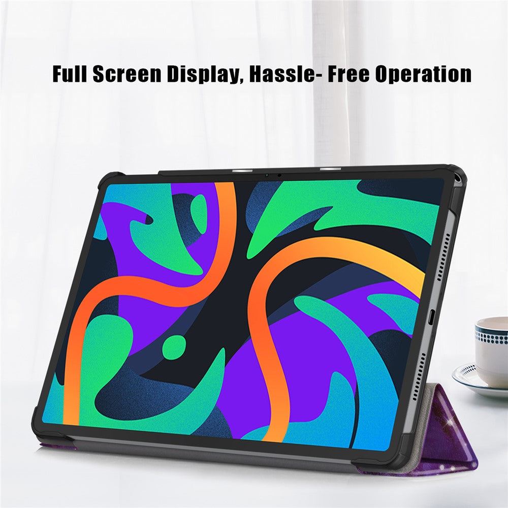 For Lenovo Tab M11 / Xiaoxin Pad 11 2024 Trifold Stand Cover Pattern PU Leather Auto Sleep Wake Tablet Case - Galaxy