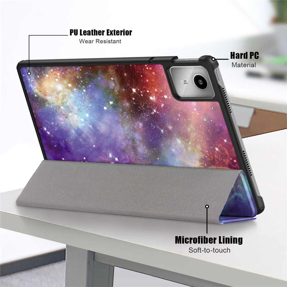 For Lenovo Tab M11 / Xiaoxin Pad 11 2024 Trifold Stand Cover Pattern PU Leather Auto Sleep Wake Tablet Case - Galaxy