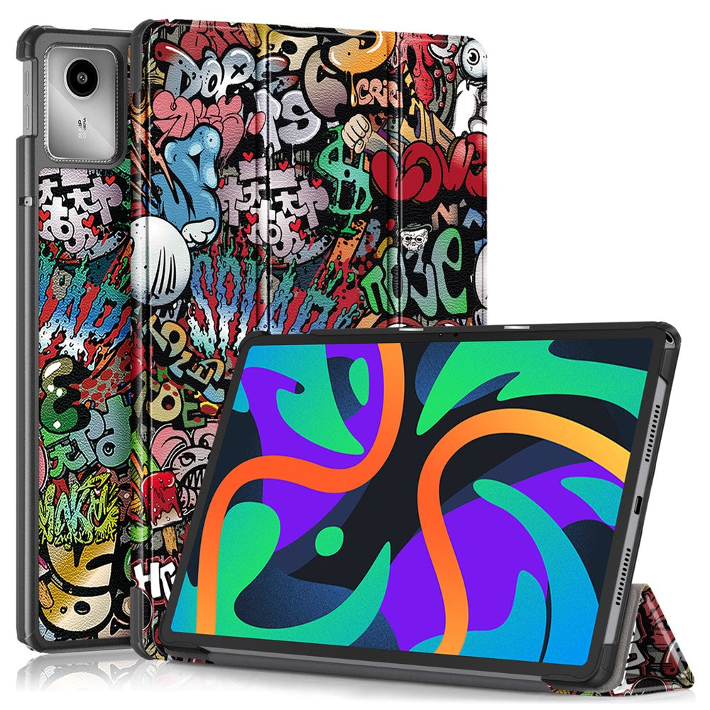 For Lenovo Tab M11 / Xiaoxin Pad 11 2024 Trifold Stand Cover Pattern PU Leather Auto Sleep Wake Tablet Case - Graffiti